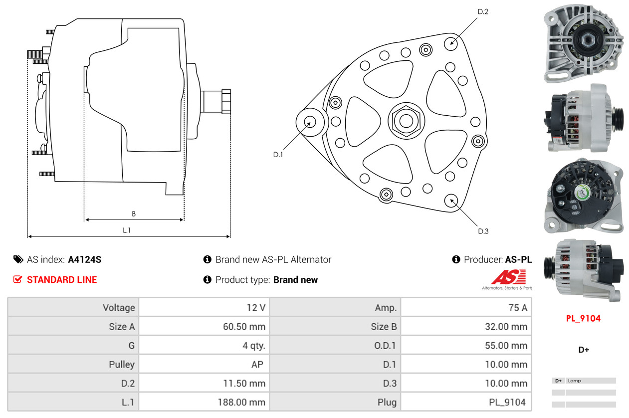 AS-PL Dynamo / Alternator A4124S