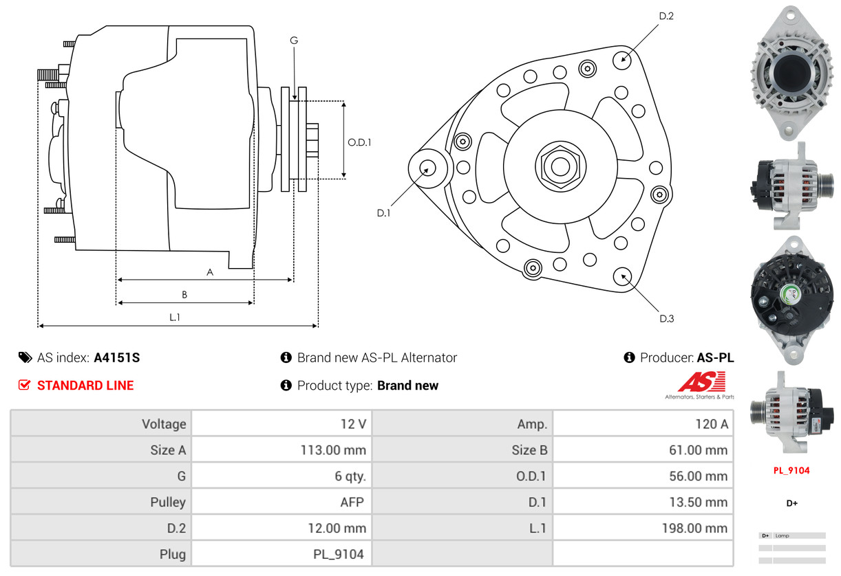 AS-PL Dynamo / Alternator A4151S