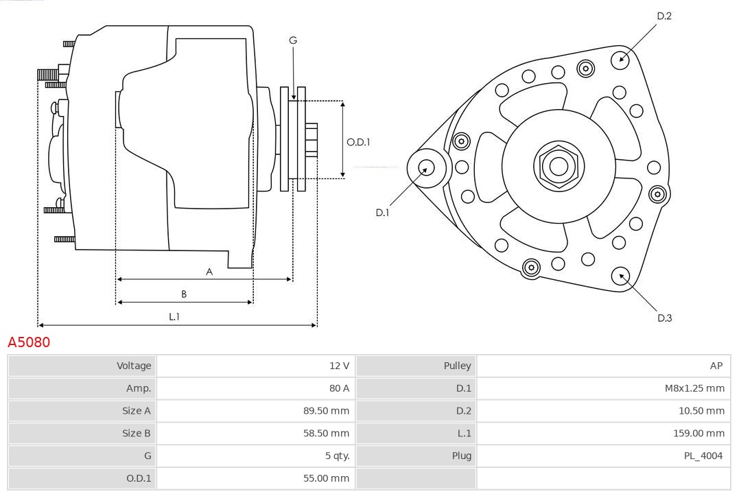 AS-PL Alternator/Dynamo A5080