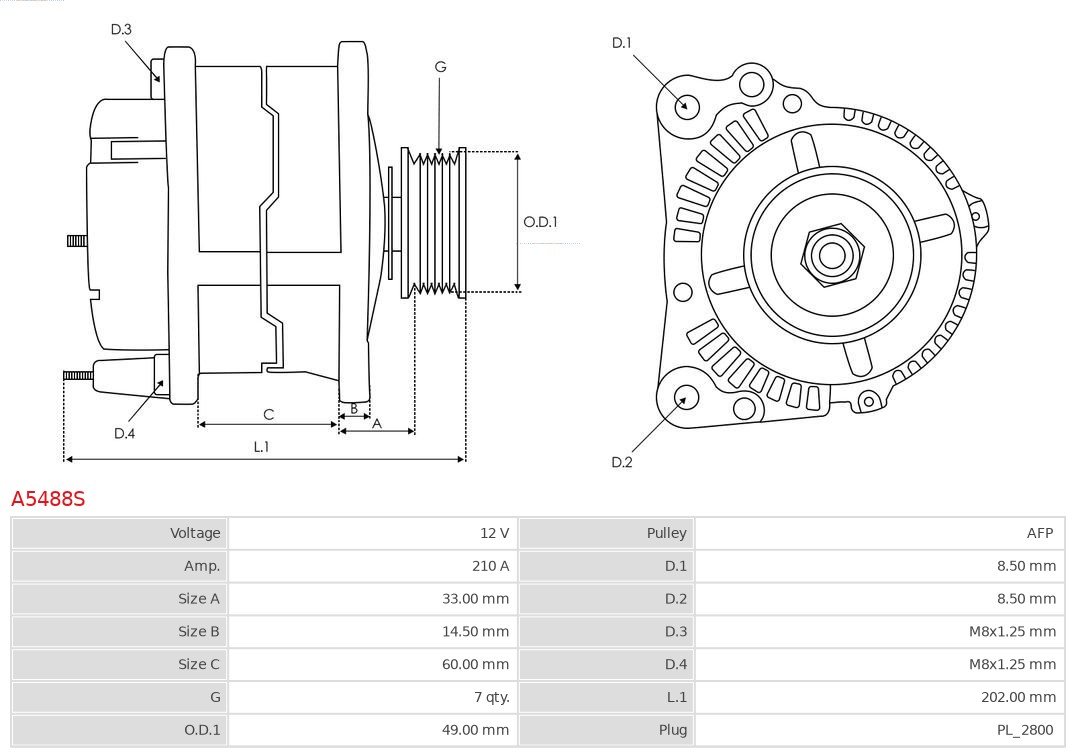AS-PL Alternator/Dynamo A5488S