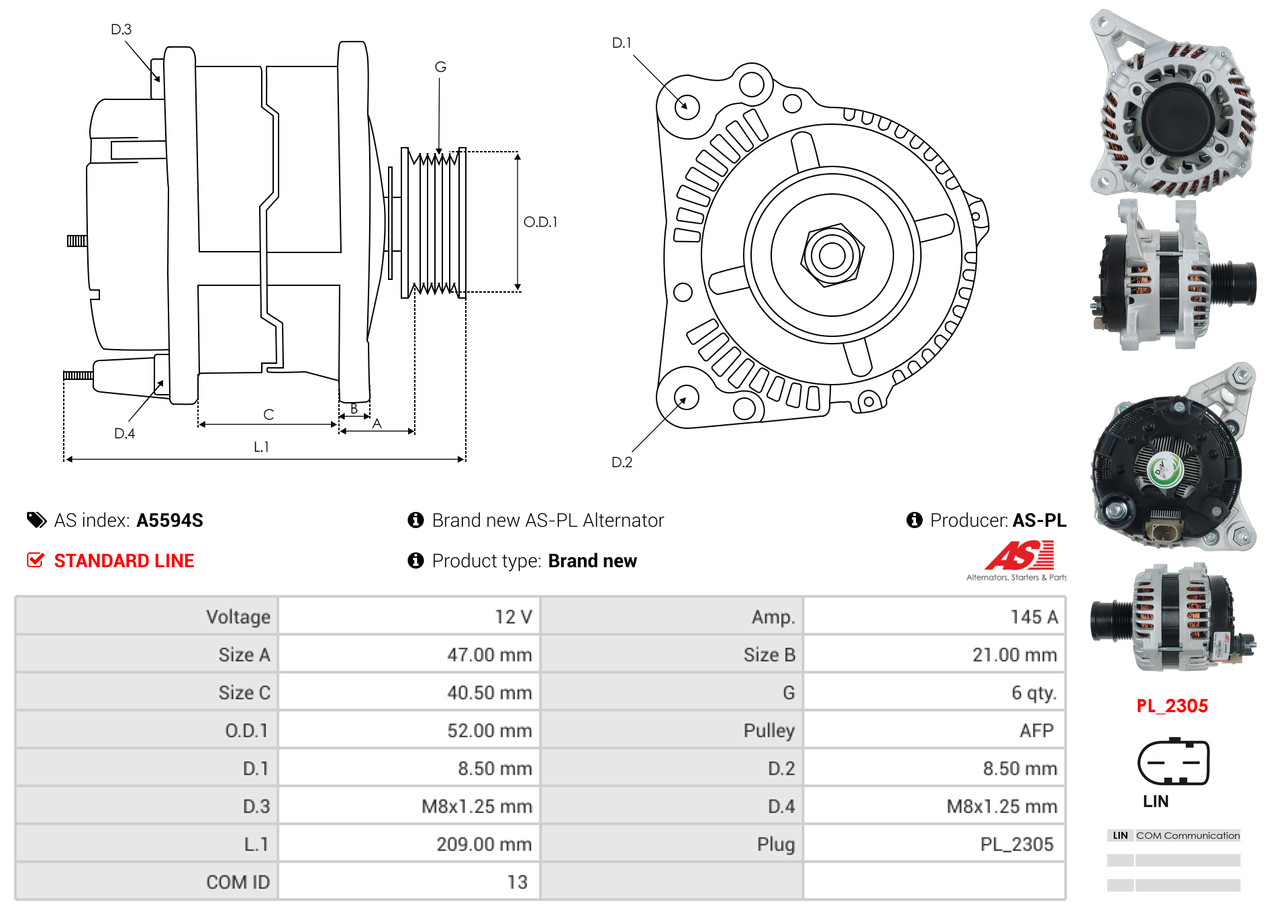 AS-PL Dynamo / Alternator A5594S