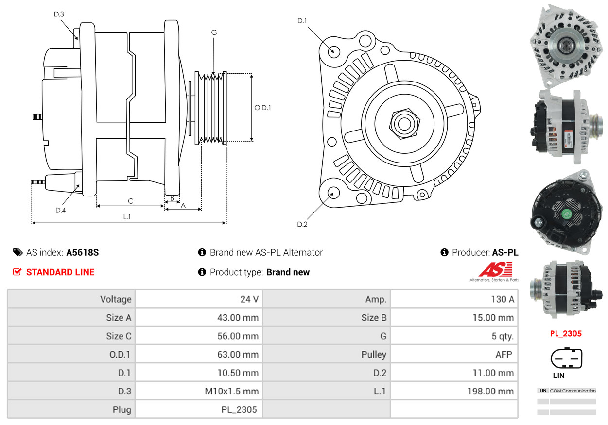 AS-PL Dynamo / Alternator A5618S