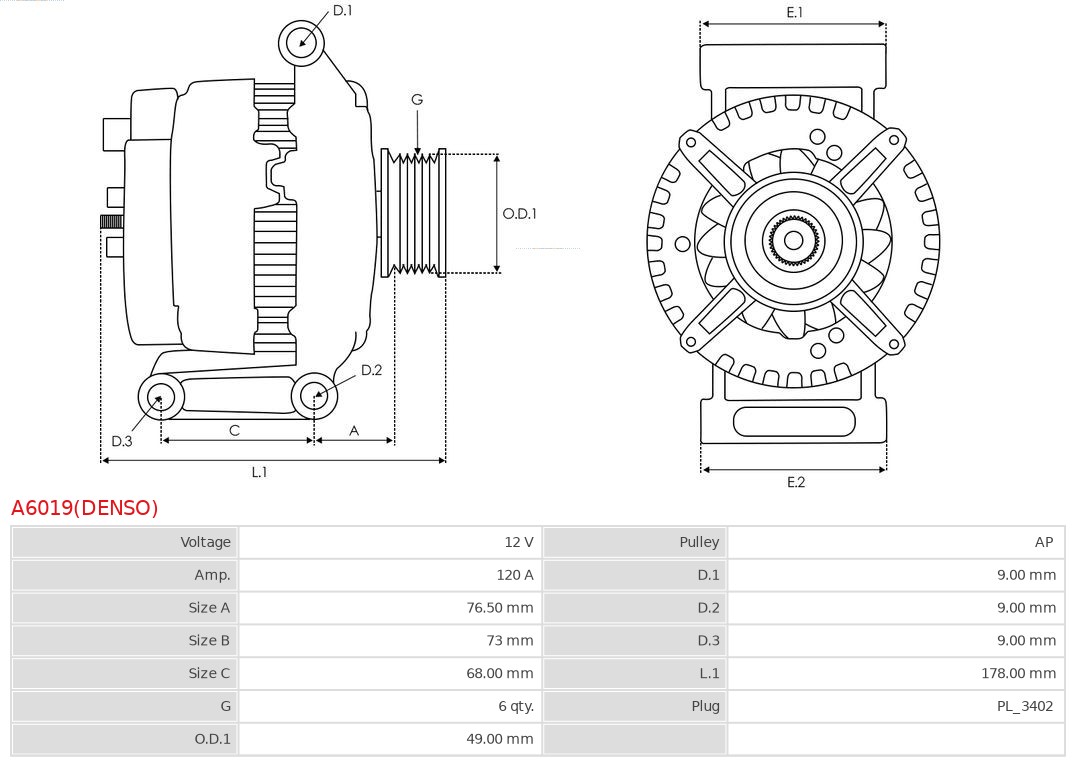 AS-PL Alternator/Dynamo A6019(DENSO)