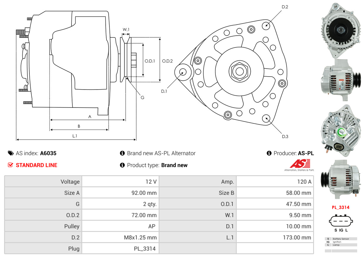 AS-PL Alternator/Dynamo A6035