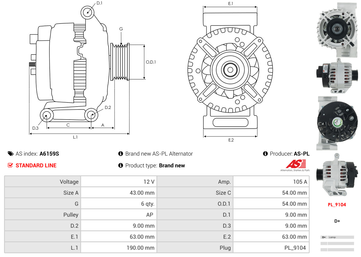 AS-PL Dynamo / Alternator A6159S