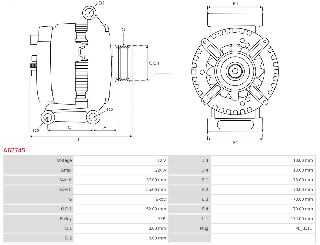 AS-PL Alternator/Dynamo A6274S