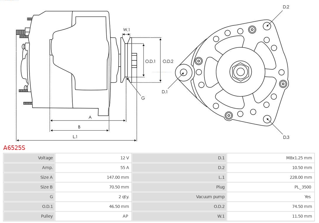 AS-PL Alternator/Dynamo A6525S