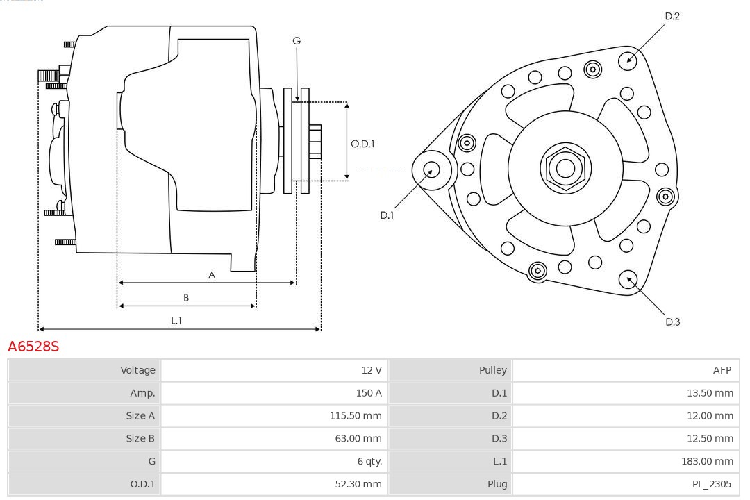 AS-PL Alternator/Dynamo A6528S