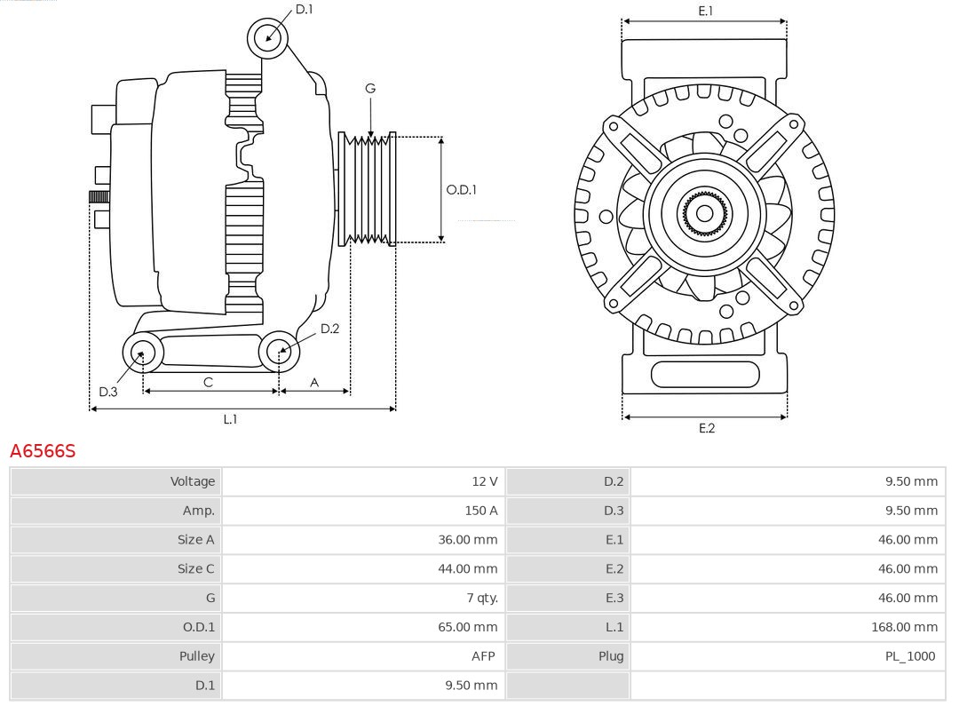 AS-PL Alternator/Dynamo A6566S