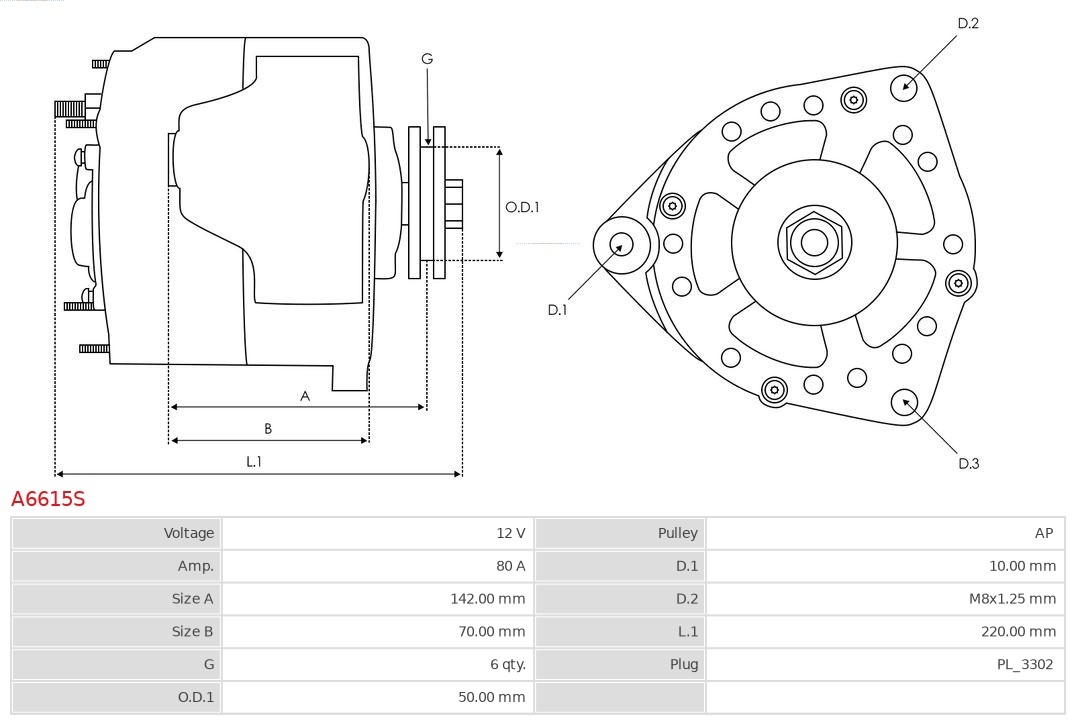 AS-PL Alternator/Dynamo A6615S