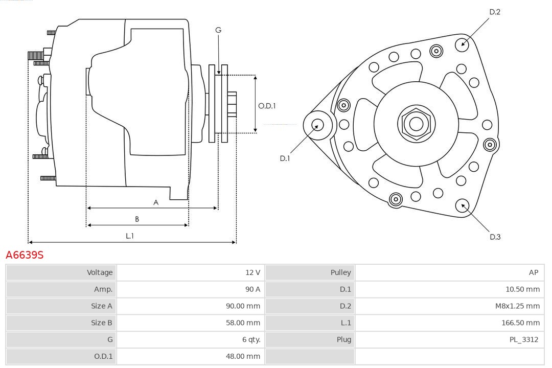 AS-PL Alternator/Dynamo A6639S