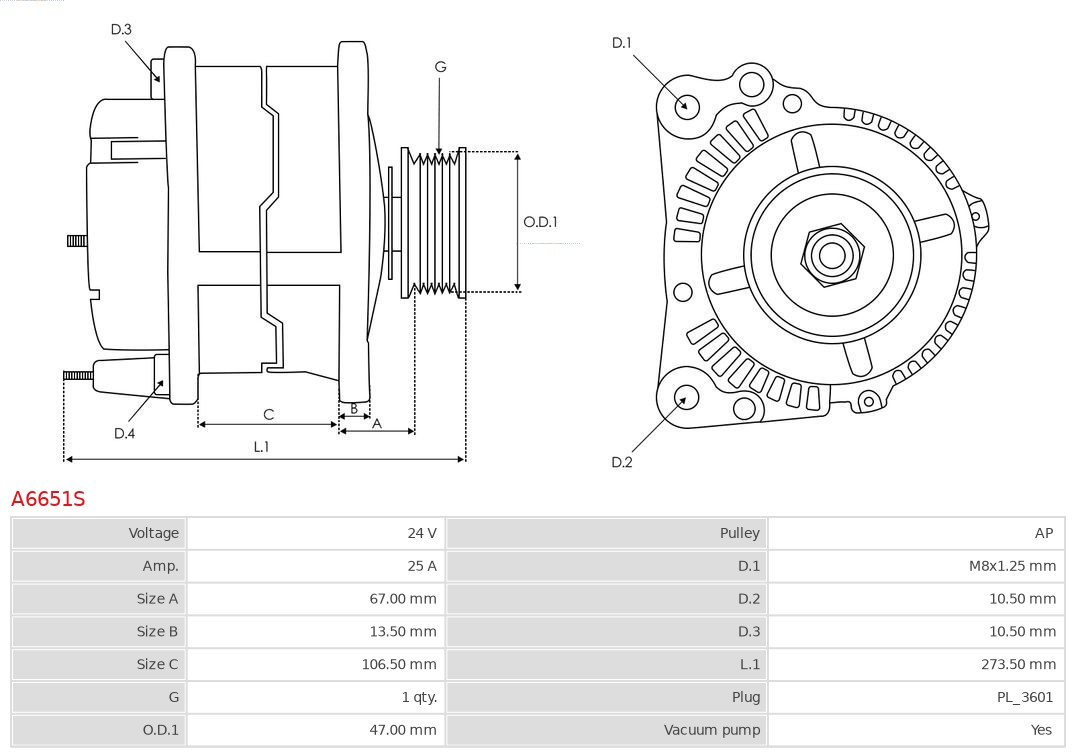 AS-PL Alternator/Dynamo A6651S