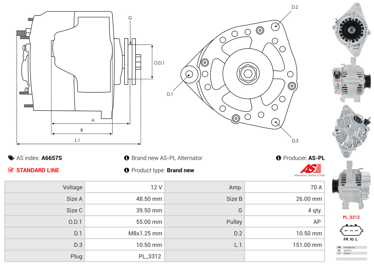 AS-PL Dynamo / Alternator A6657S