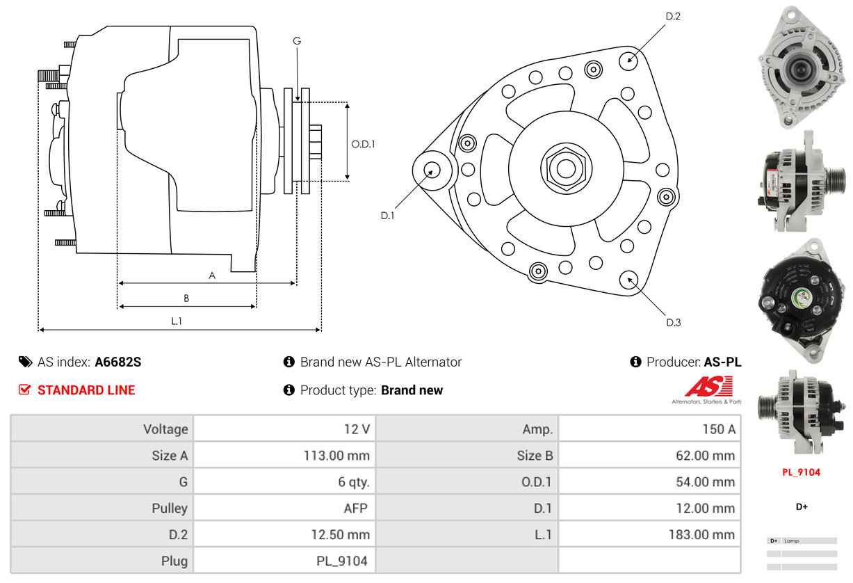 AS-PL Dynamo / Alternator A6682S