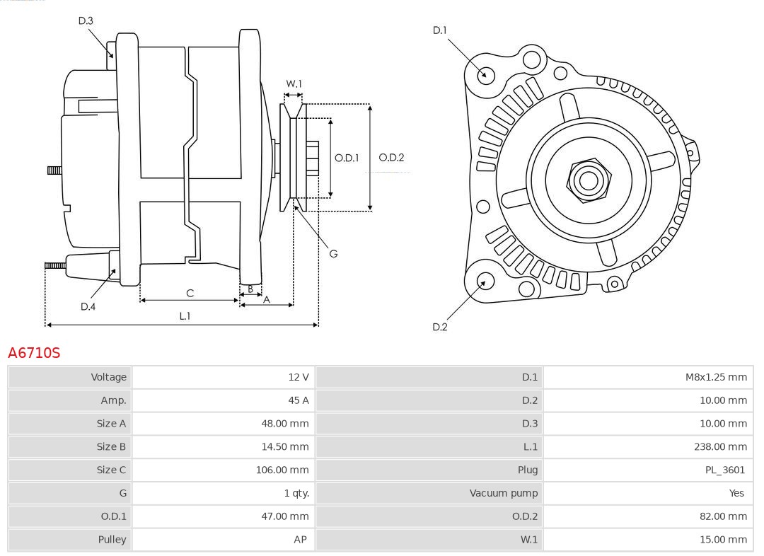 AS-PL Alternator/Dynamo A6710S