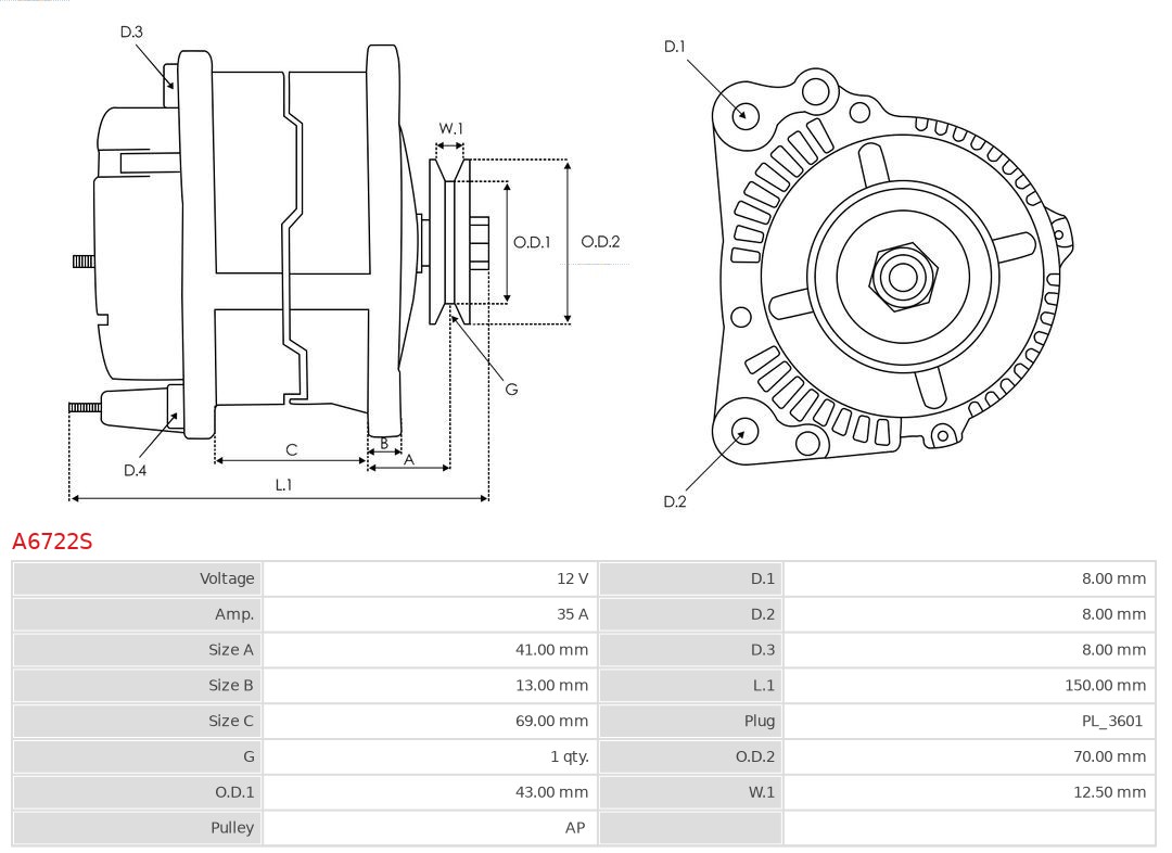 AS-PL Alternator/Dynamo A6722S