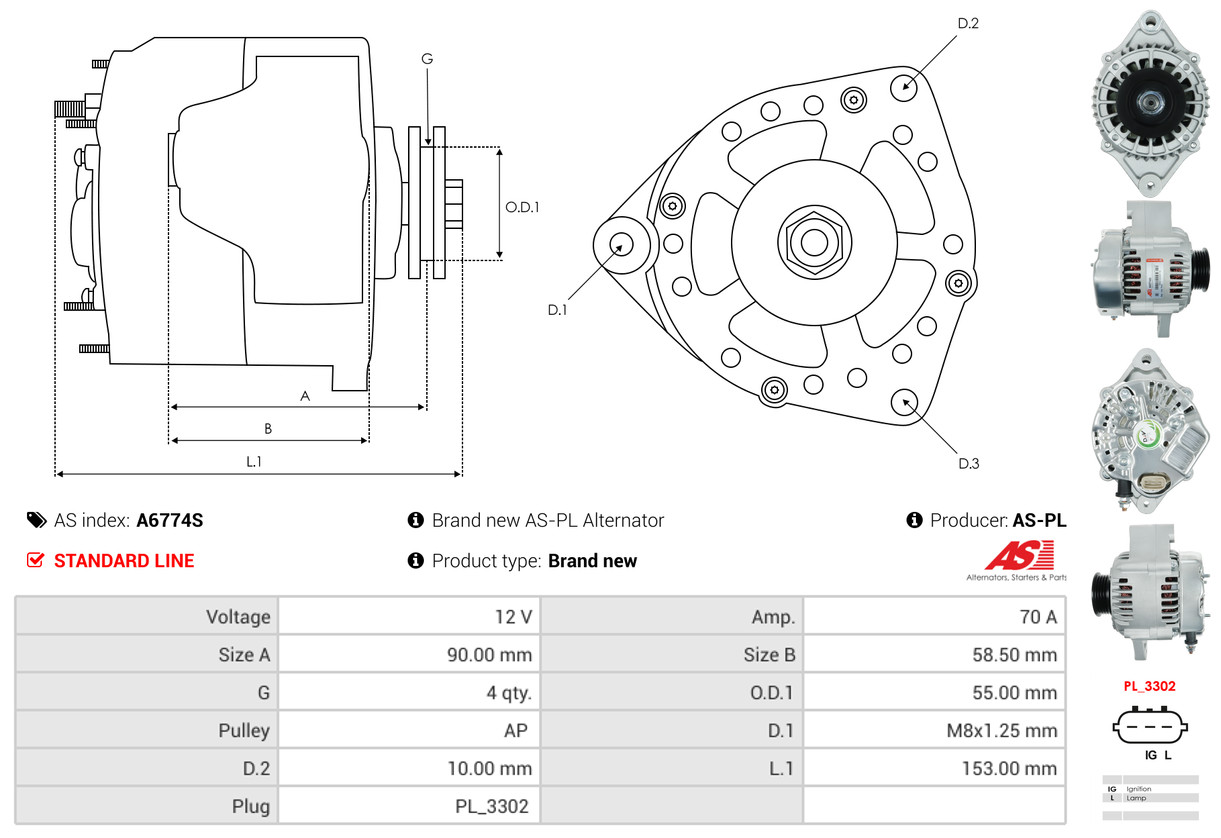AS-PL Alternator/Dynamo A6774S