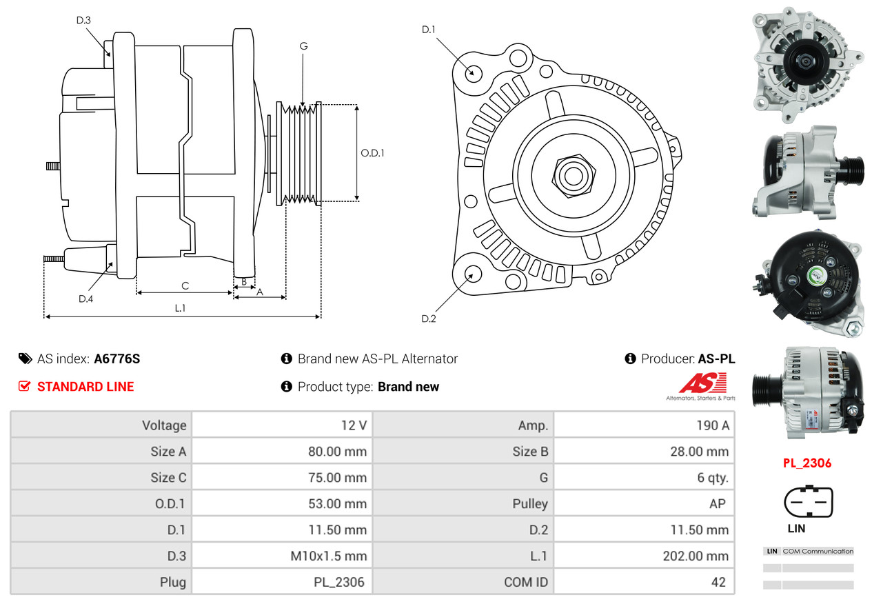 AS-PL Alternator/Dynamo A6776S