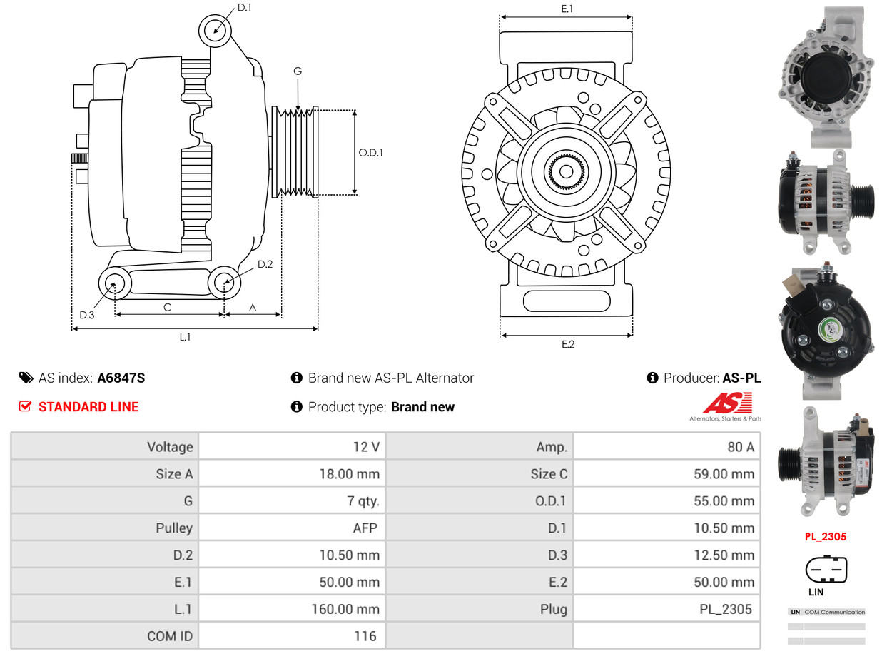AS-PL Dynamo / Alternator A6847S