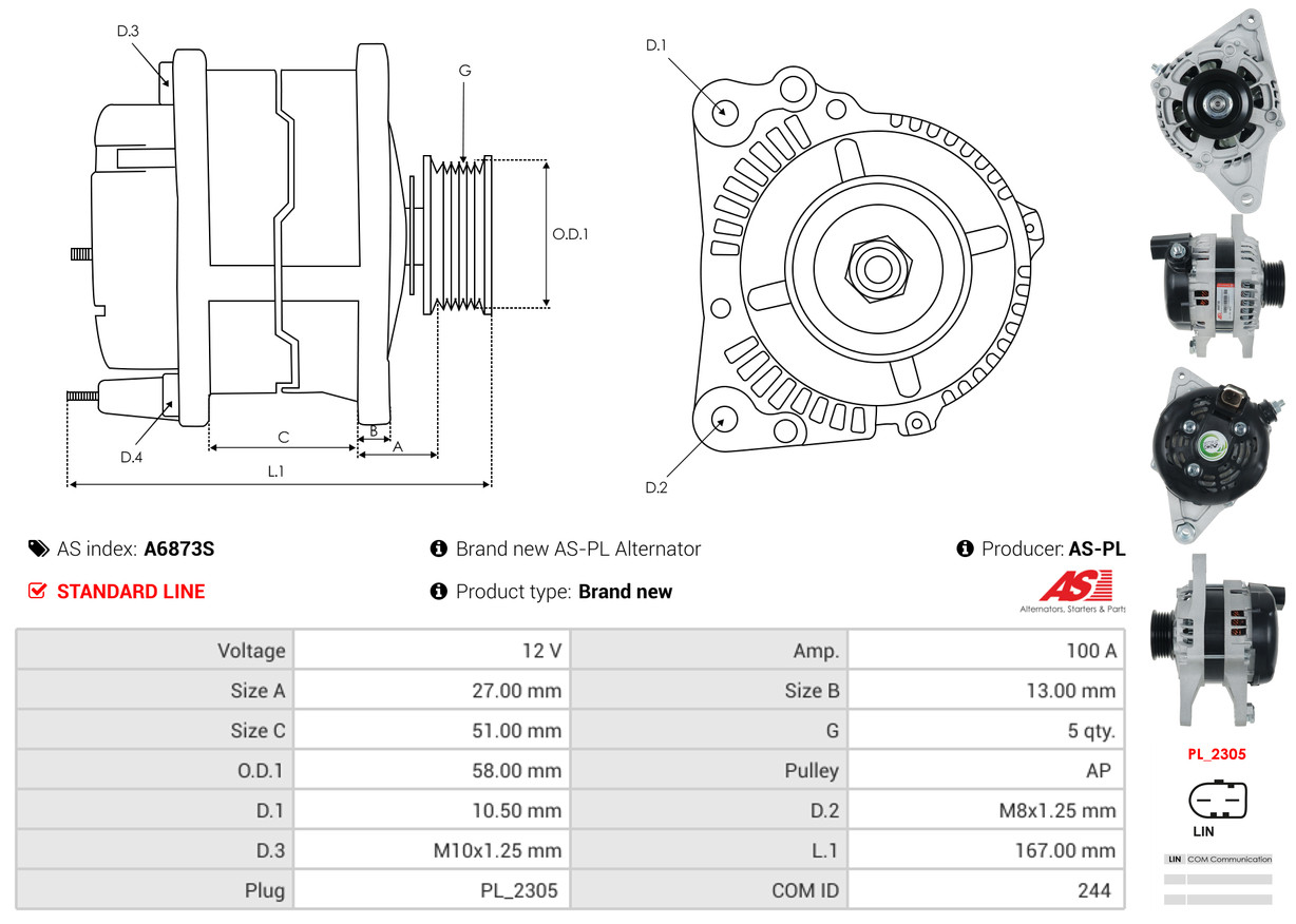AS-PL Dynamo / Alternator A6873S