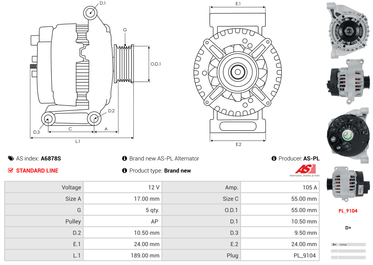 AS-PL Dynamo / Alternator A6878S