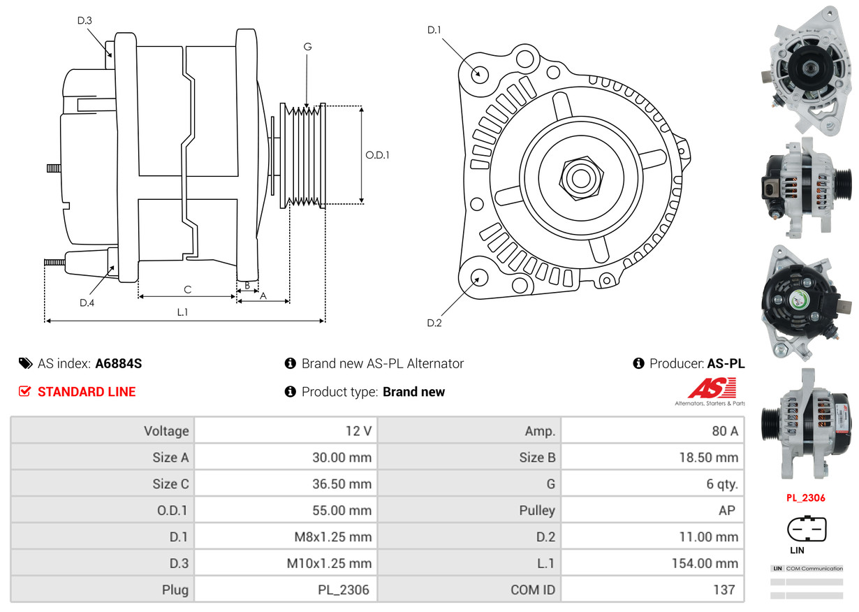 AS-PL Dynamo / Alternator A6884S