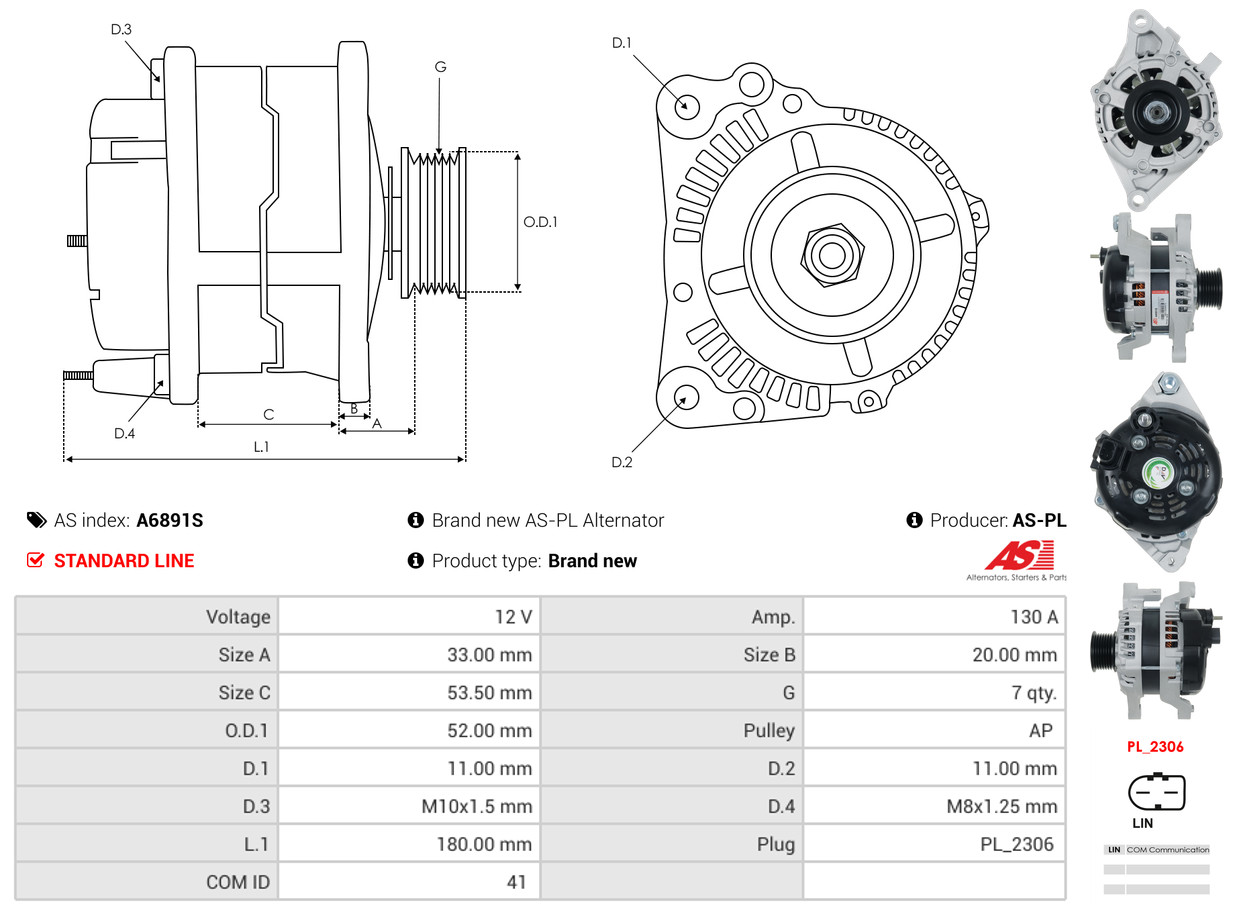 AS-PL Dynamo / Alternator A6891S