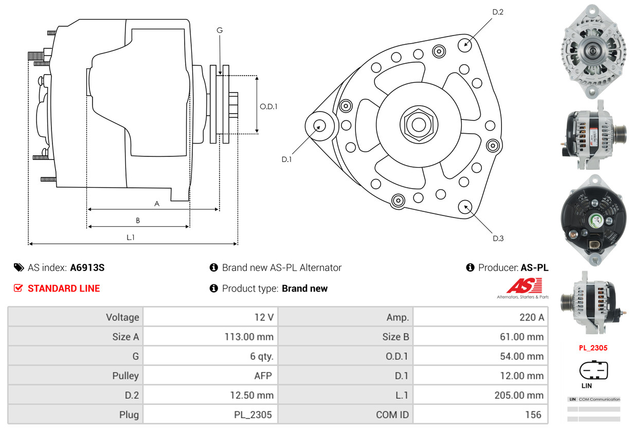 AS-PL Dynamo / Alternator A6913S