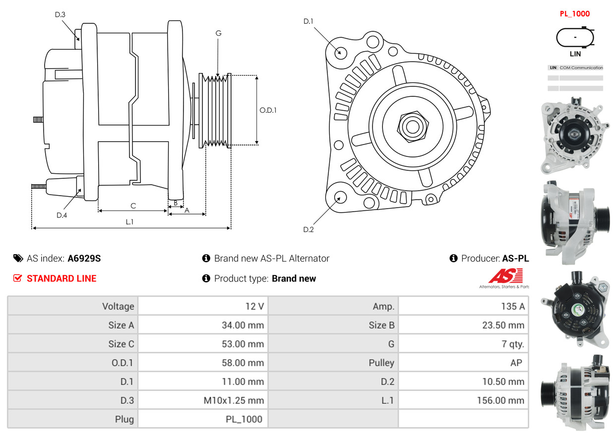 AS-PL Dynamo / Alternator A6929S