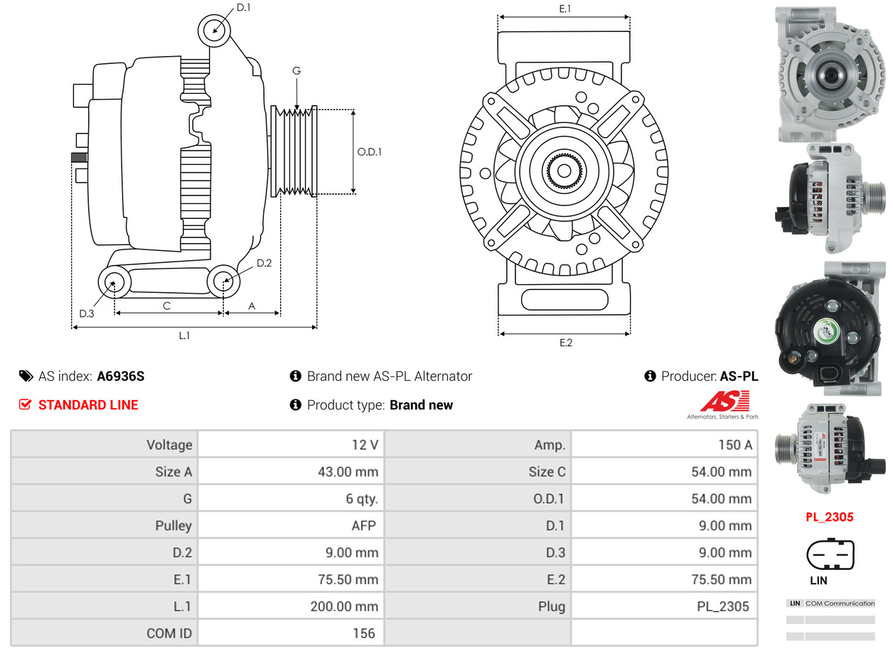 AS-PL Dynamo / Alternator A6936S