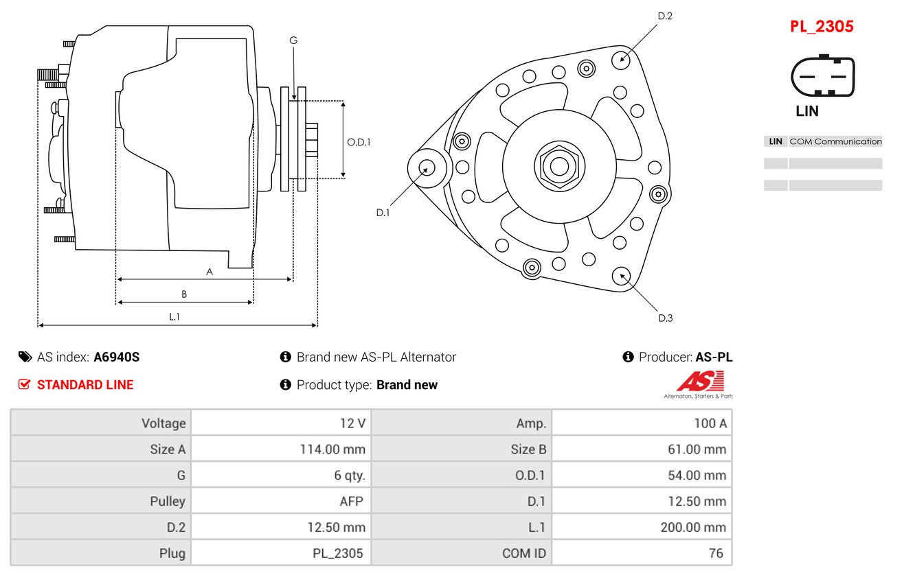 AS-PL Dynamo / Alternator A6940S