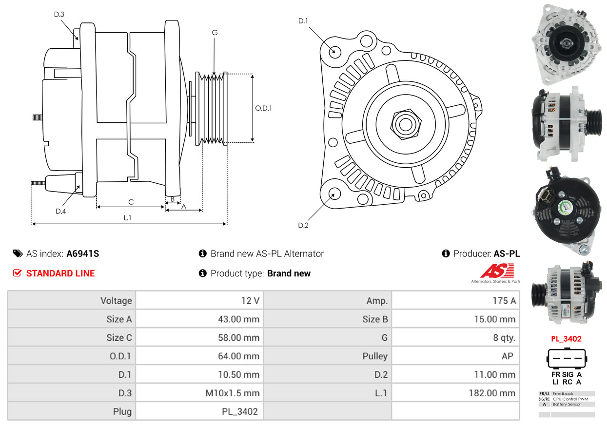AS-PL Dynamo / Alternator A6941S