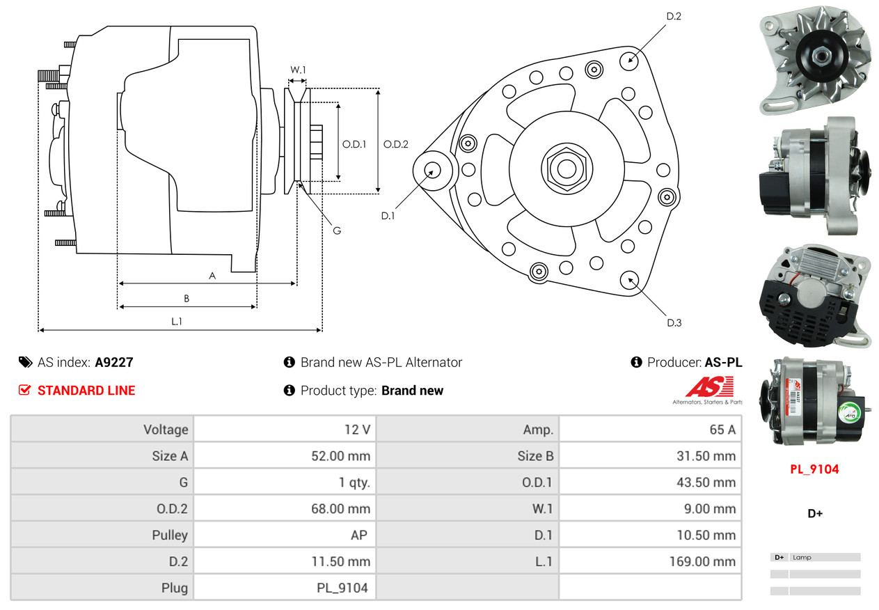 AS-PL Alternator/Dynamo A9227
