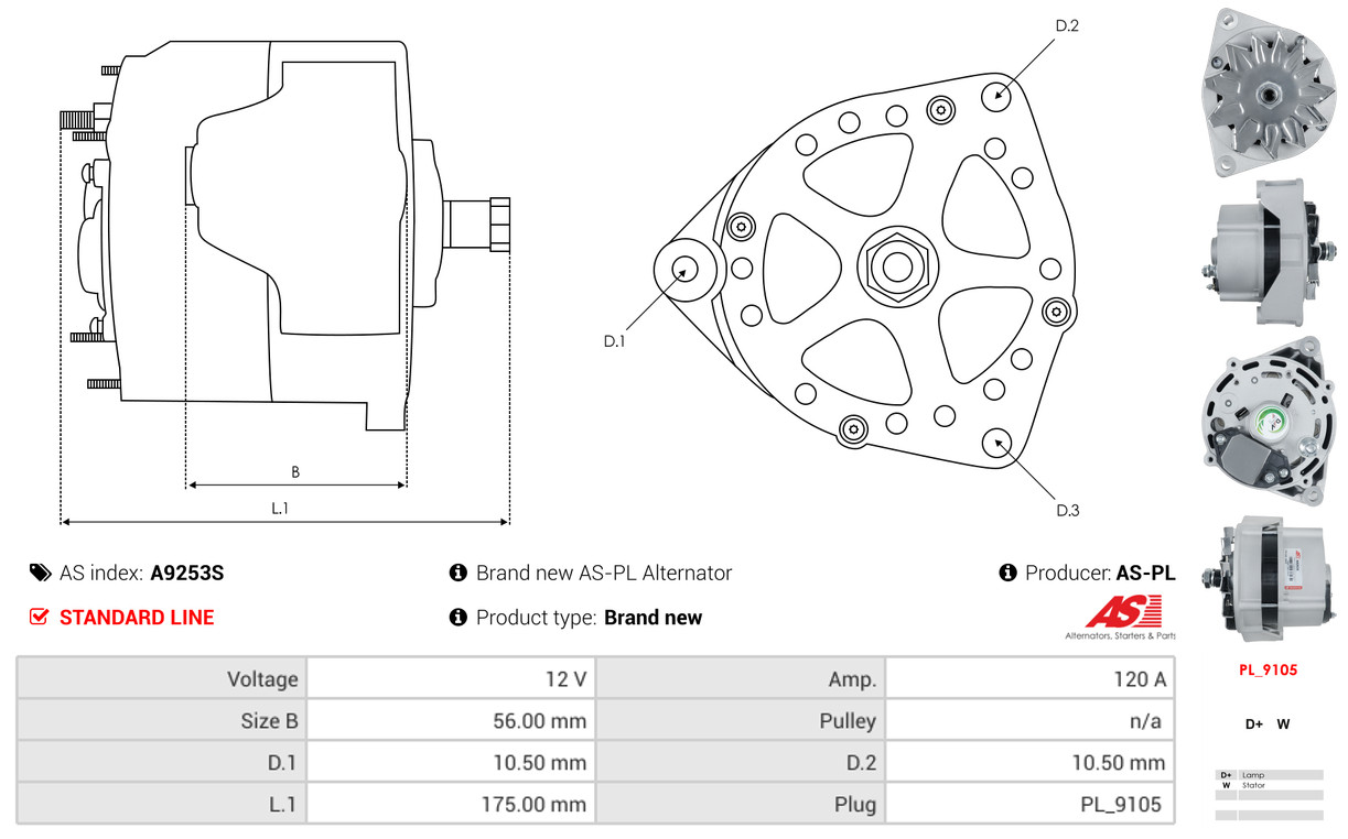 AS-PL Dynamo / Alternator A9253S