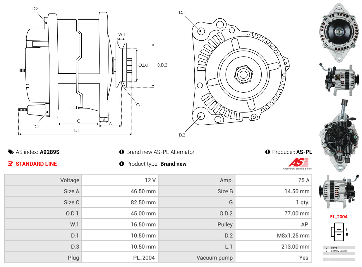 AS-PL Alternator/Dynamo A9289S