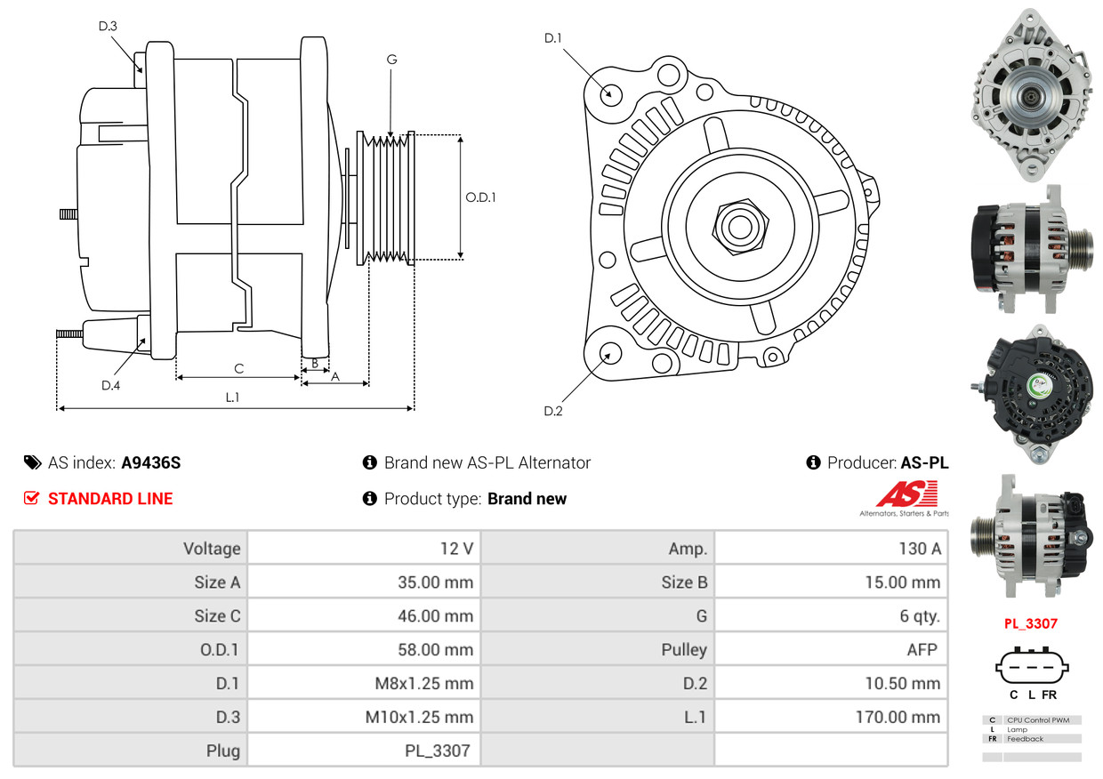 AS-PL Dynamo / Alternator A9436S