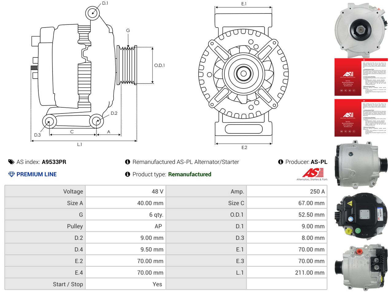 AS-PL Dynamo / Alternator A9533PR