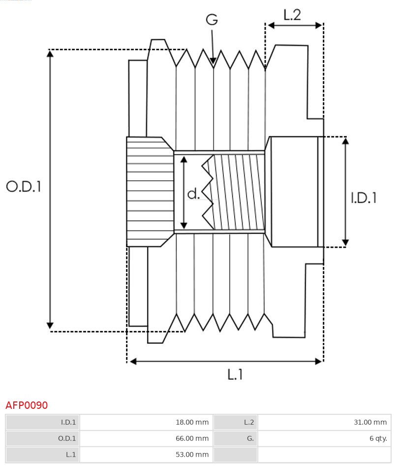 AS-PL Vrijloop koppeling dynamo AFP0090