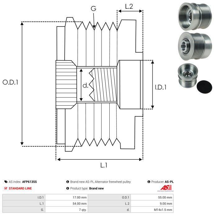 AS-PL Vrijloop koppeling dynamo AFP6135S