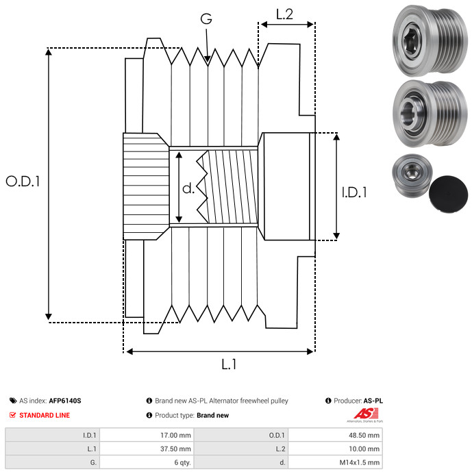 AS-PL Vrijloop koppeling dynamo AFP6140S