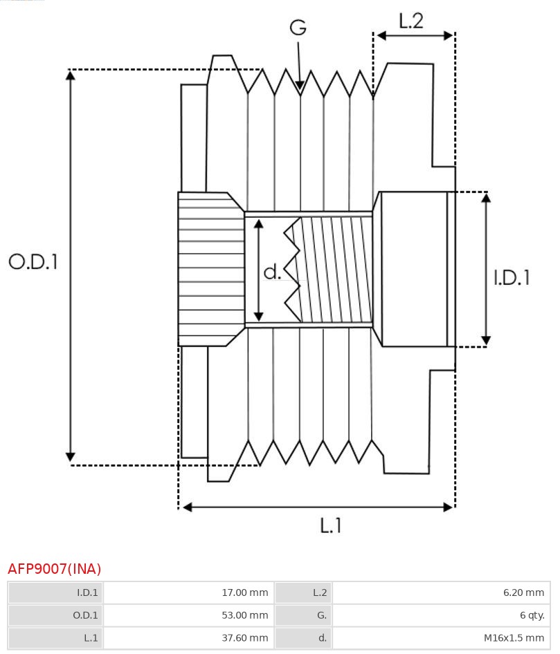 AS-PL Vrijloop koppeling dynamo AFP9007(INA)