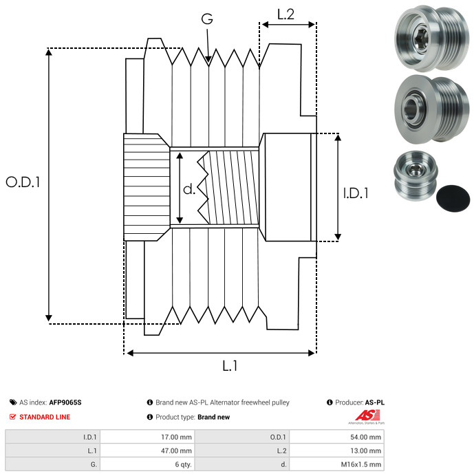 AS-PL Vrijloop koppeling dynamo AFP9065S