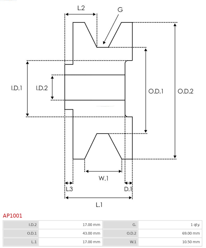 AS-PL Dynamo poelie (Riemschijf) AP1001