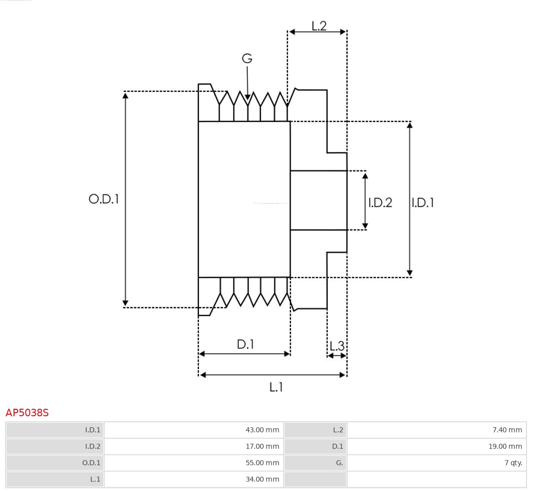 AS-PL Dynamo poelie (Riemschijf) AP5038S