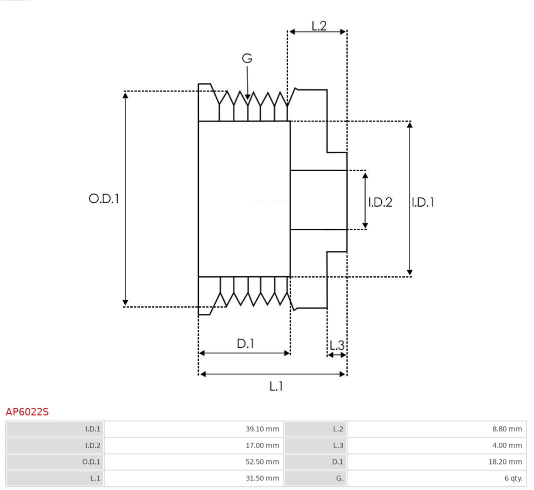 AS-PL Dynamo poelie (Riemschijf) AP6022S