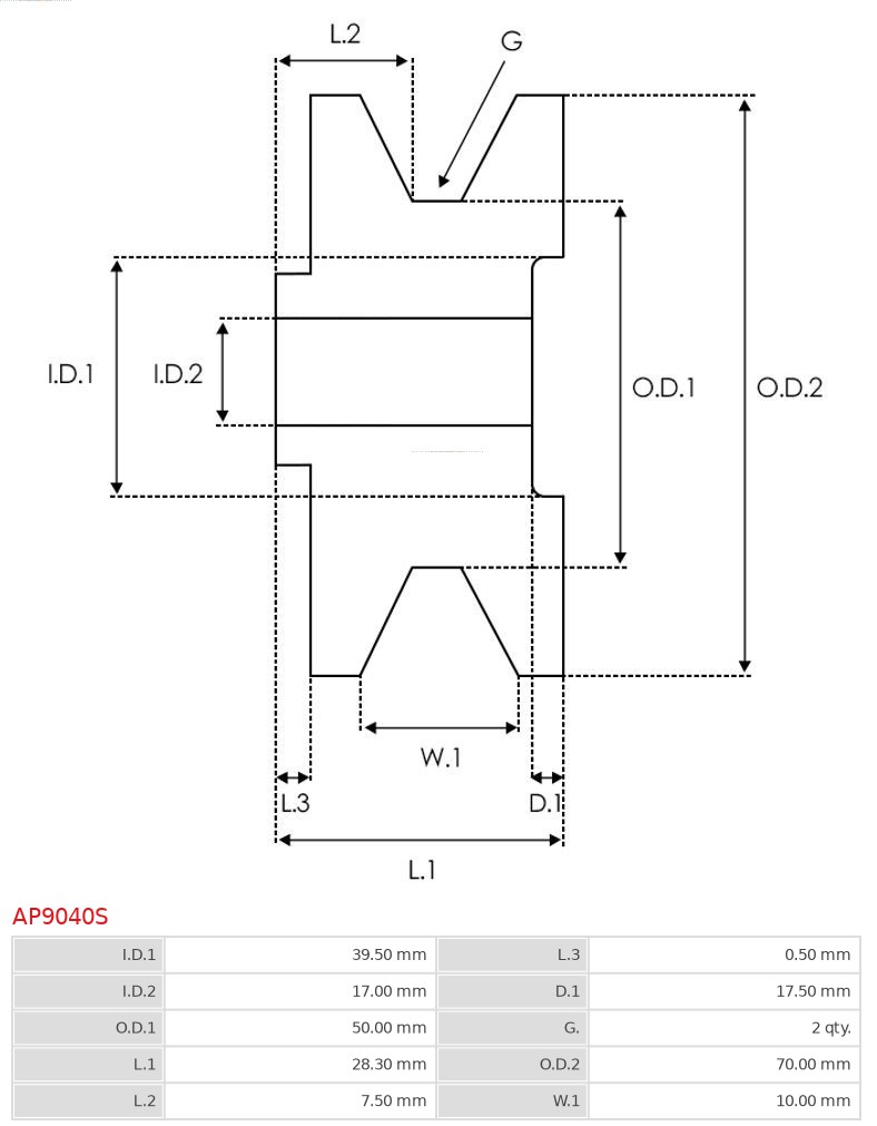 AS-PL Dynamo poelie (Riemschijf) AP9040S