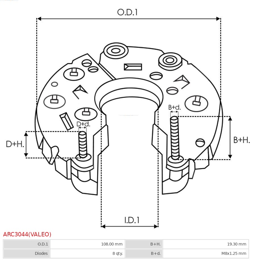 AS-PL Dynamo gelijkrichter (Diodebrug) ARC3044(VALEO)
