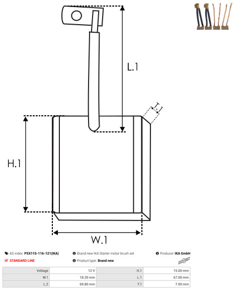 AS-PL Koolborstel, startmotor PSX115-116-121(IKA)