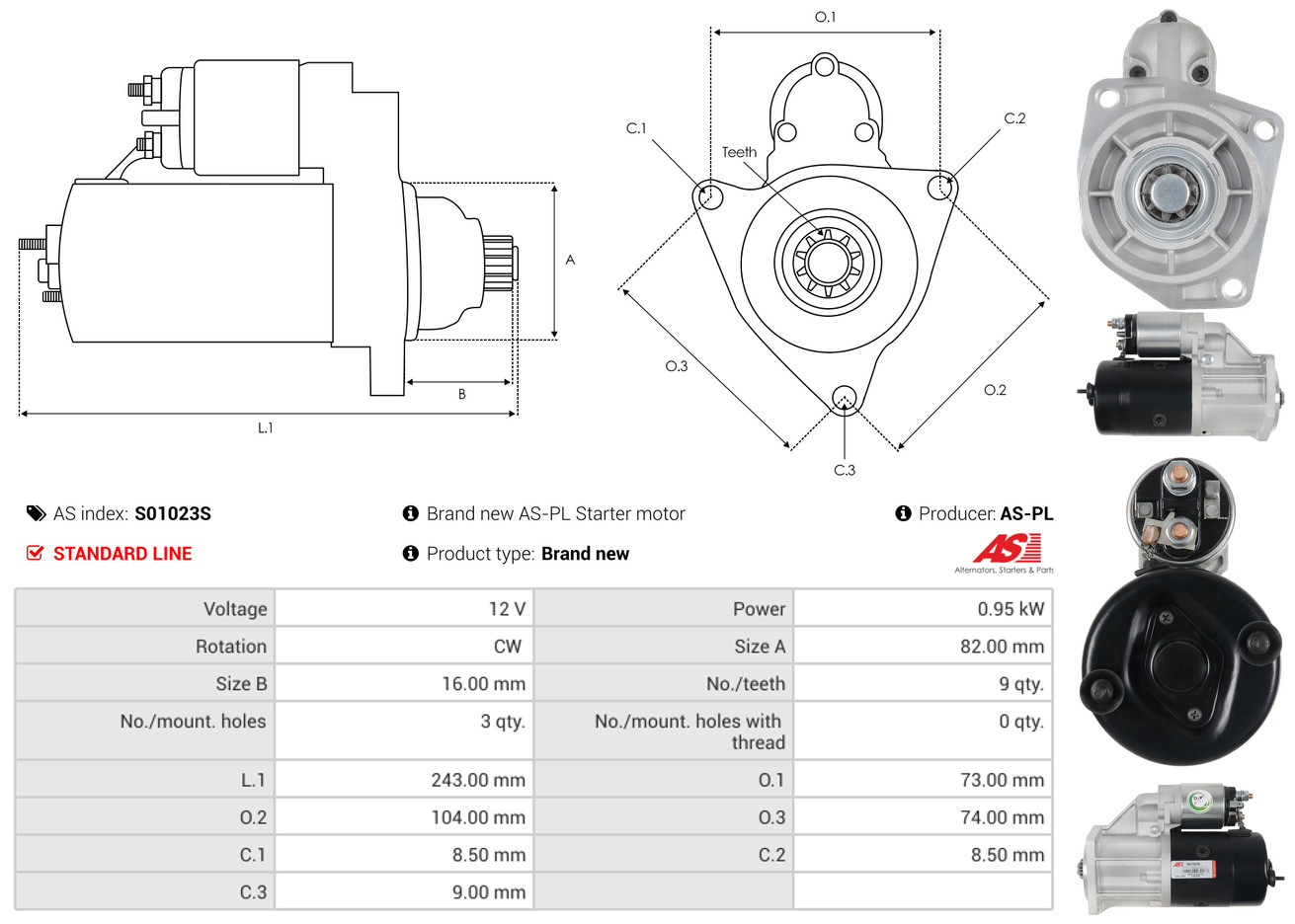 AS-PL Startmotor / Starter S01023S