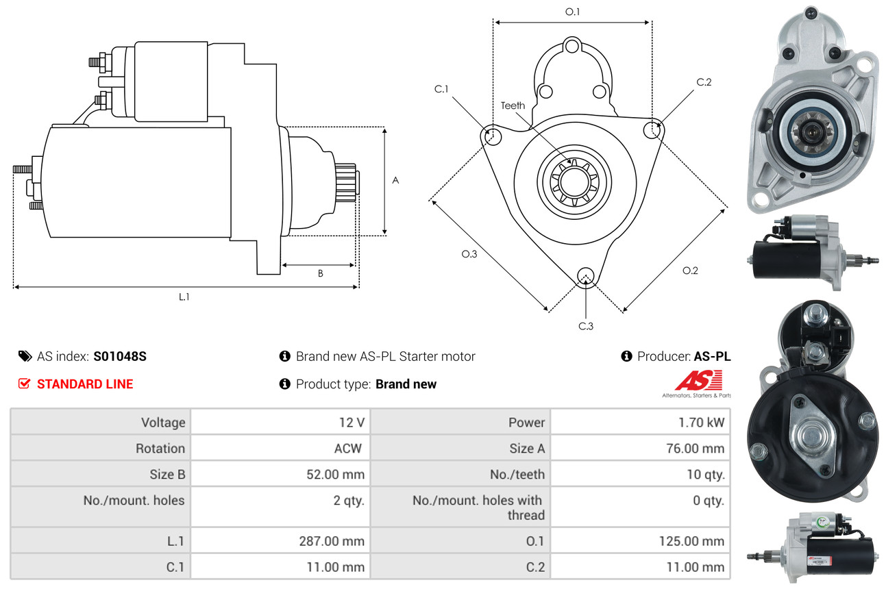 AS-PL Startmotor / Starter S01048S
